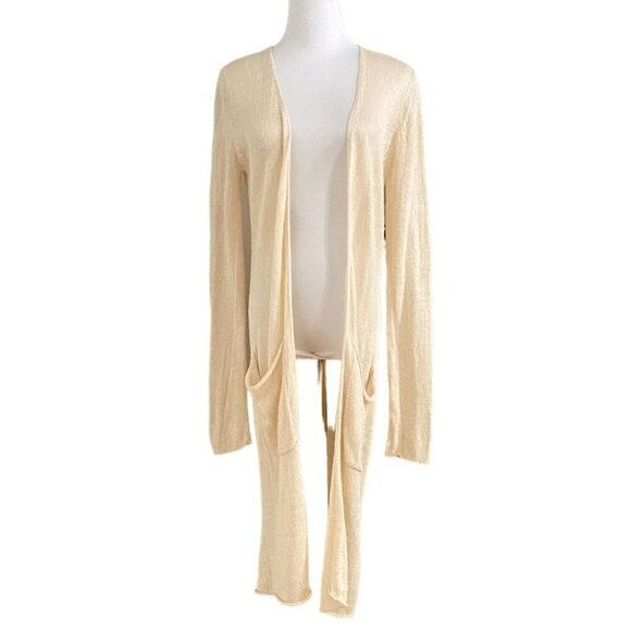 NAIF MONTREAL 100% LINEN CREAM OPEN KNIT LONG LENGTH CARDIGAN - S - Picture 1 of 10